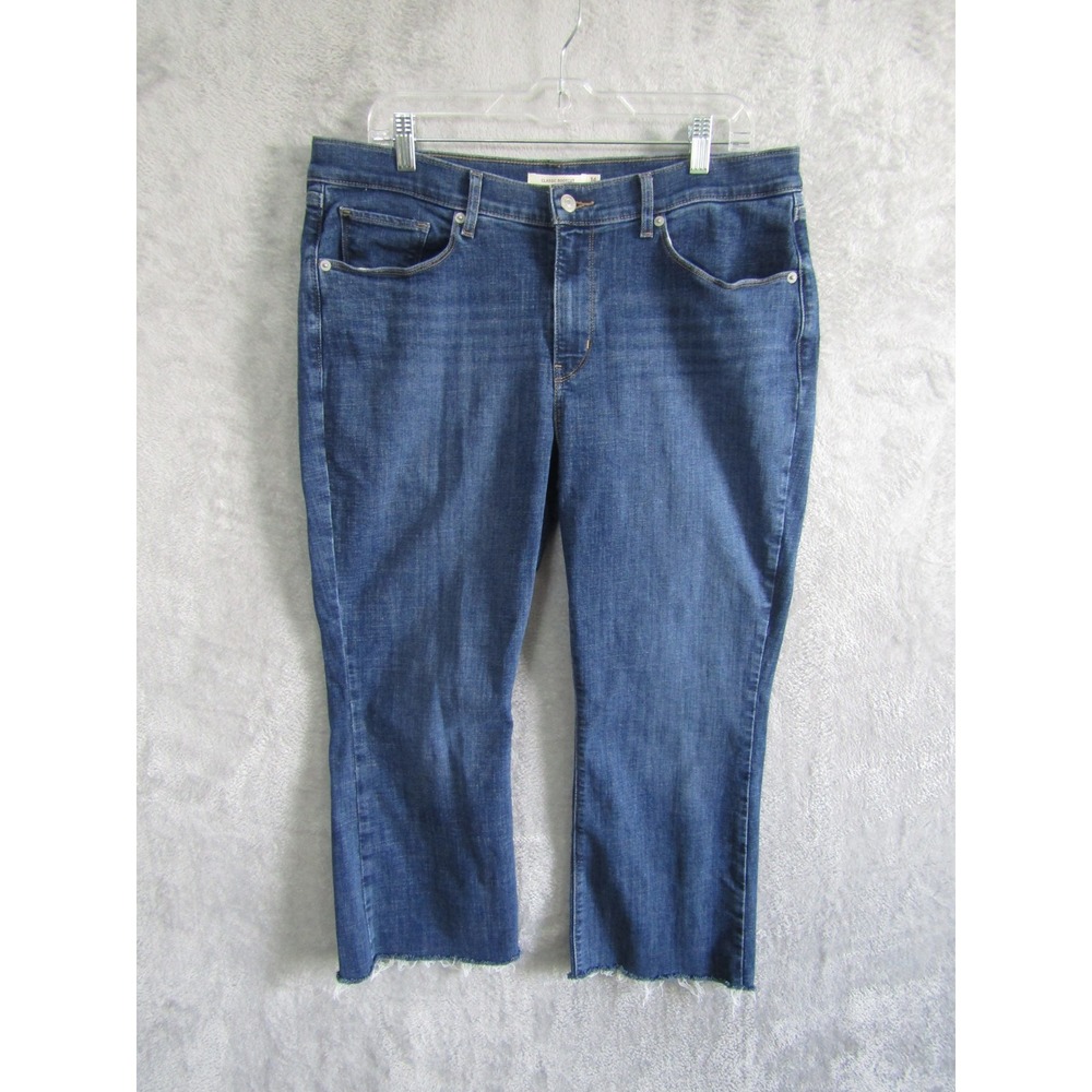 Levis Classic Bootcut Jeans Womens 14 Medium Wash Raw Hem Cropped Capri Blue